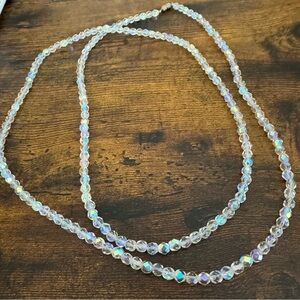 Vintage 48” AB Crystal Necklace Rainbow Aurora Borealis Beaded Flapper Girl